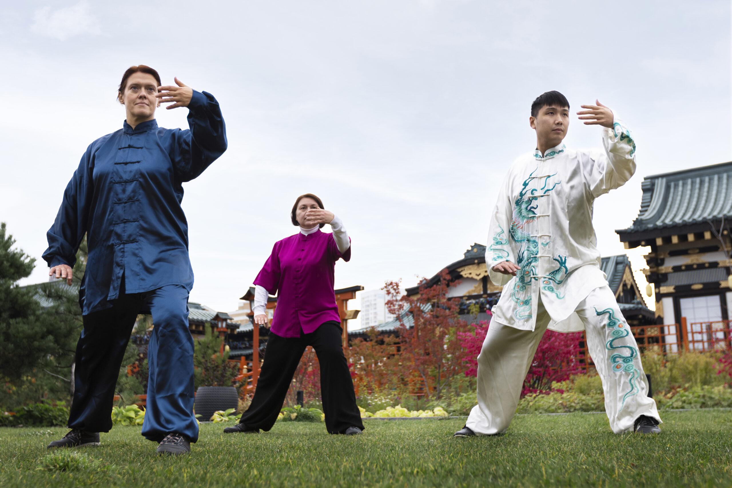 Individus pratiquant du tai-chi