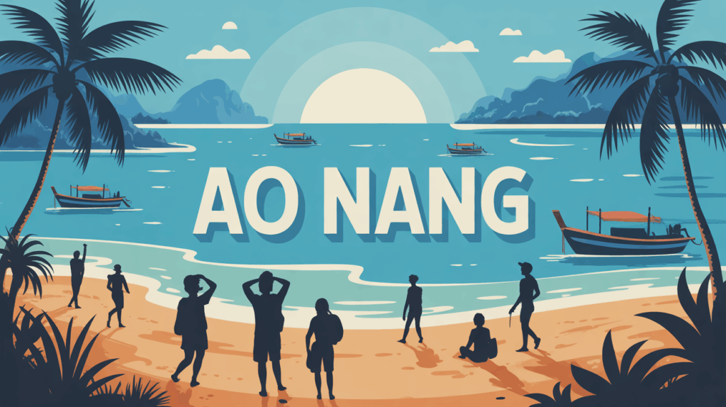 Ao Nang plage tropicale voyageurs palmiers bateaux