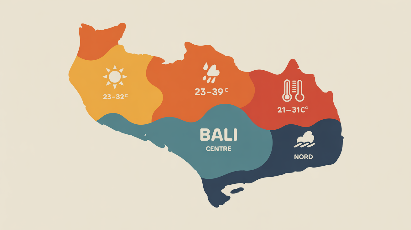 Carte Bali en aout climat sud centre nord