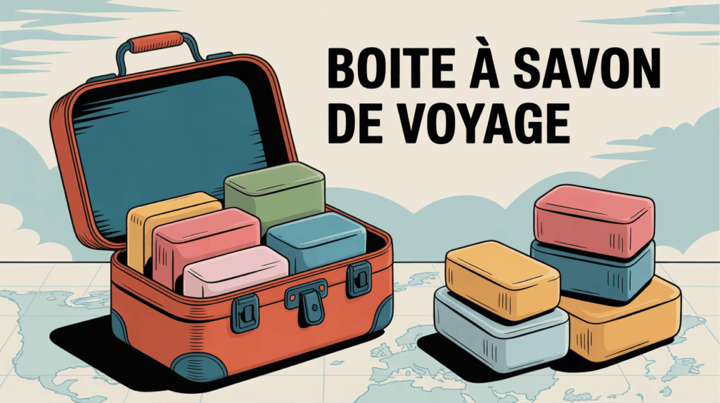 Illustration boite a savon de voyage trousse ouverte