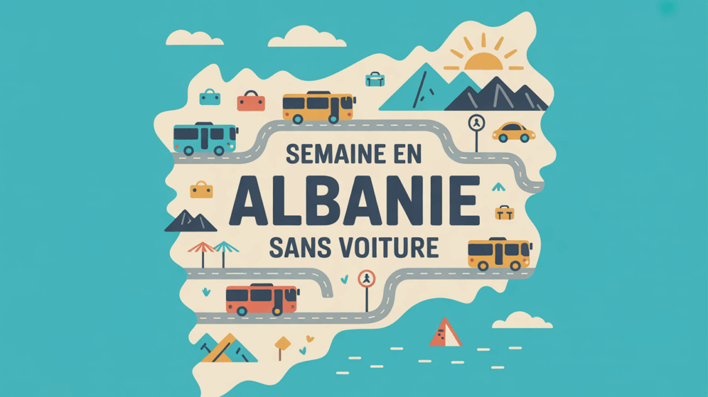carte stylisée Albanie bus routes plage aventure