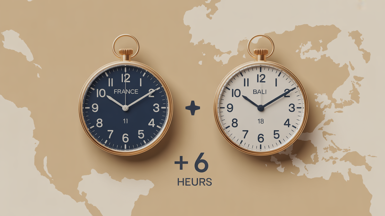 horloges difference heure france bali