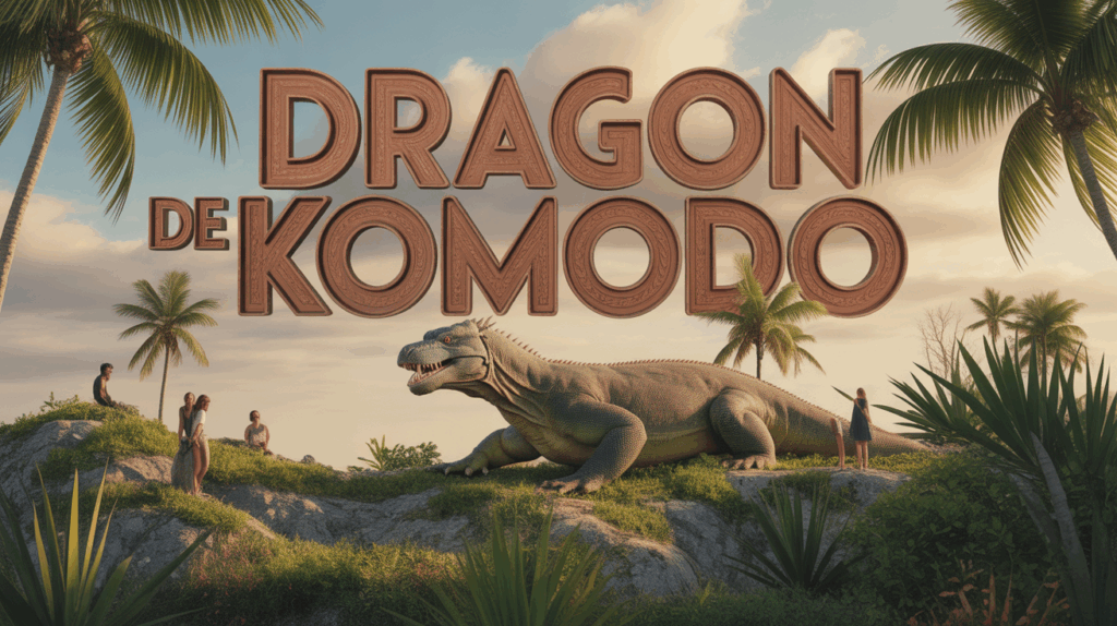 Illustration dragon de Komodo sur ile sauvage