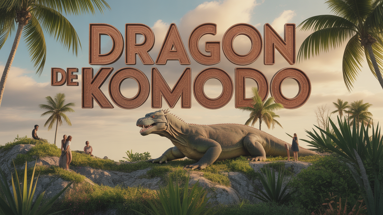 Illustration dragon de Komodo sur ile sauvage