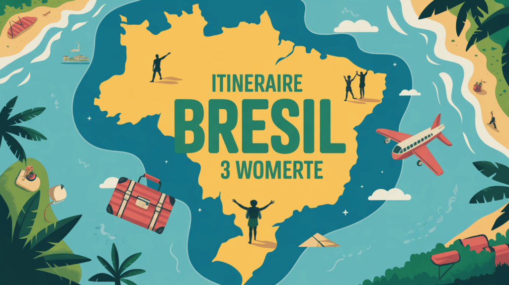Carte stylisee Itineraire Bresil 3 semaines plage foret avion