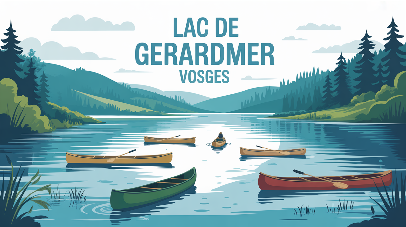 Gerardmer湖的静观风景 有独木舟和划桨的Vosges
