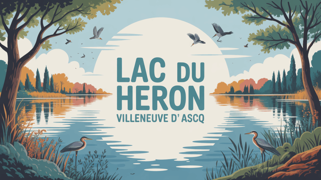 Vue stylisee lac du Heron Villeneuve d'Ascq nature sentiers GPS