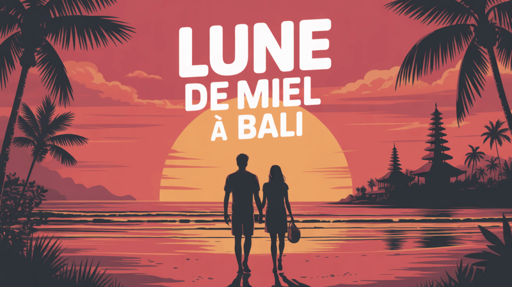 couple sur plage tropicale a bali au coucher du soleil