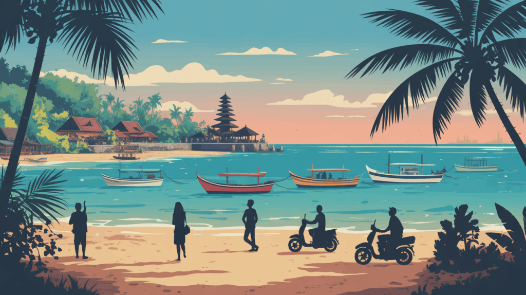 Padang Bai Bali village authentique plage turquoise illustration