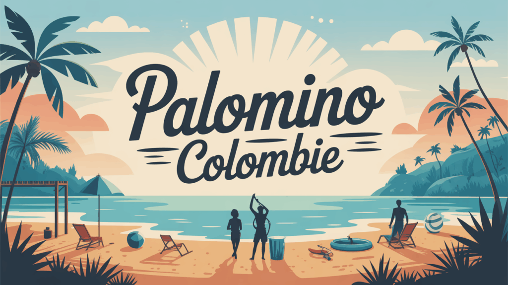 Illustration paysage tropical palomino colombie plage hamac tubes palmiers