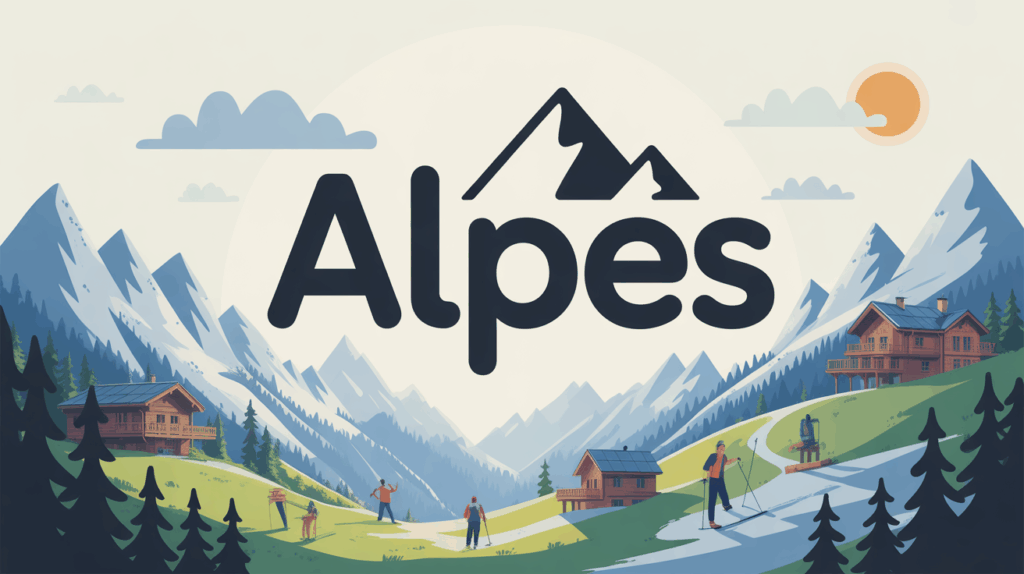 Vue panoramique Alpes avec sommets et chalets