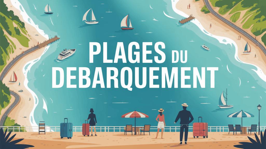 Carte stylisee plages du Debarquement pour visite journee
