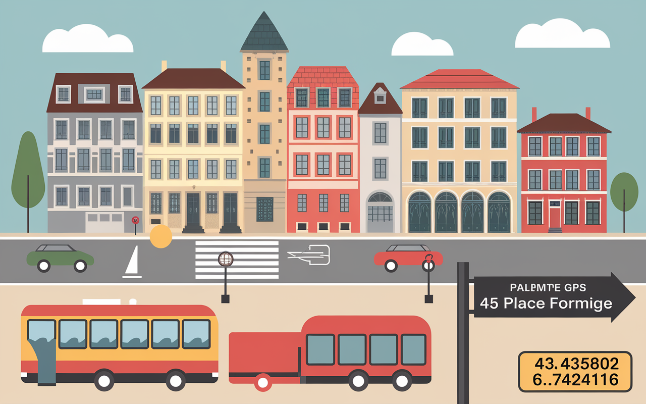 Plan stylisé accès Place Camille Formigé Fréjus, bus parking