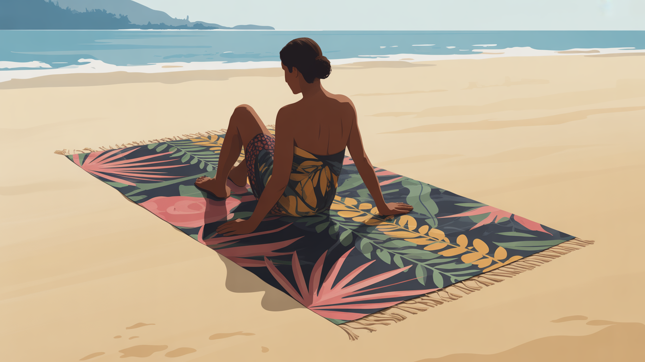Sarong balinais authentique plage motif batik végétal floral