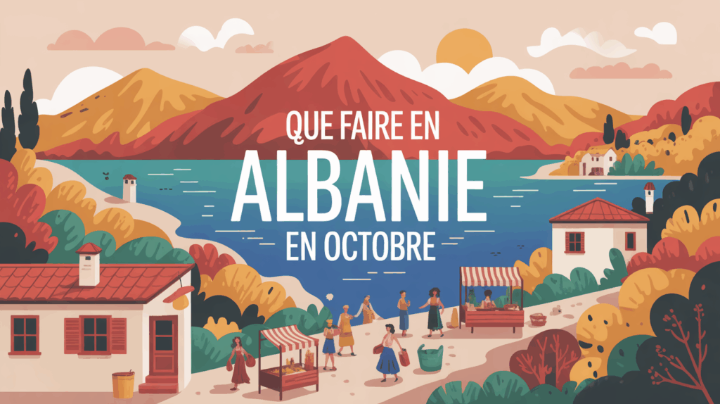 Paysage d’automne en Albanie avec montagnes et marché typique