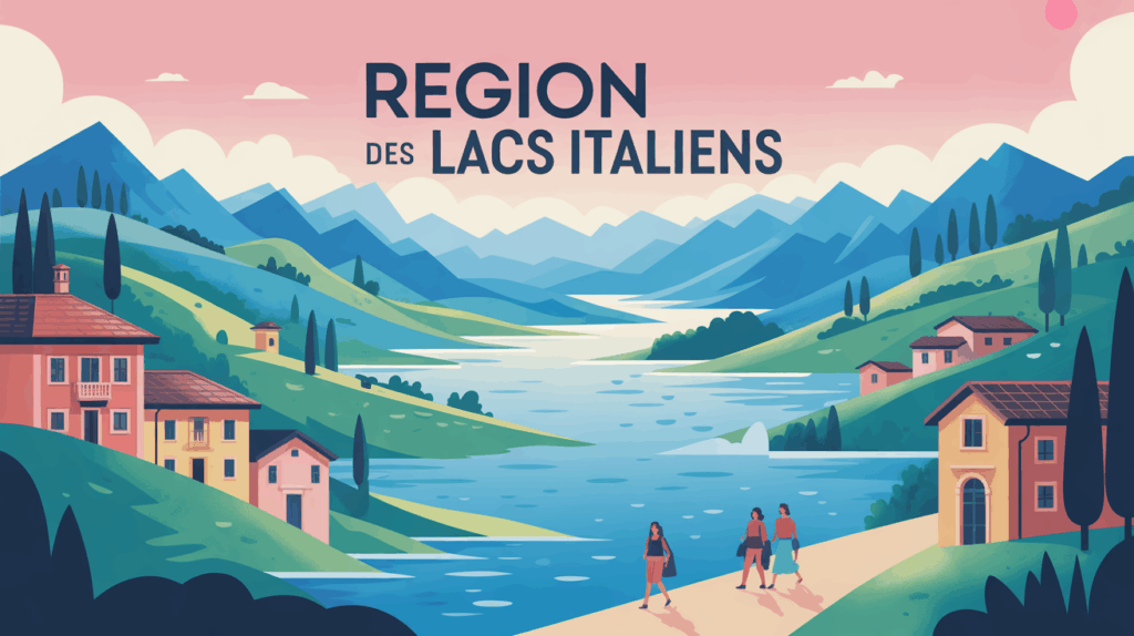 carte postale stylisee region des lacs italiens panorama