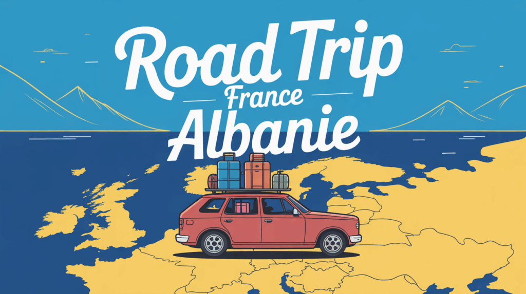 illustration road trip france albanie voiture sur carte europe