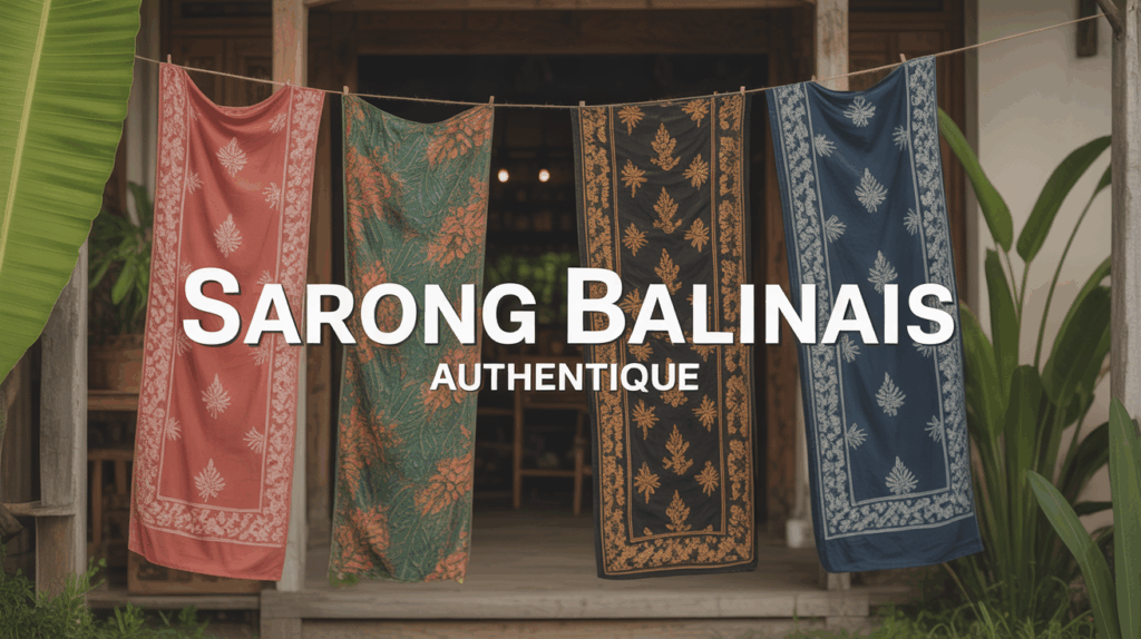 Sarongs balinais authentiques motifs batik suspendus scène tropicale