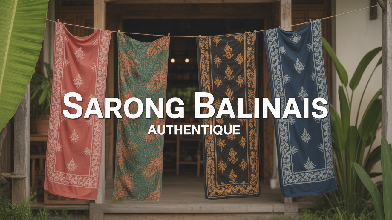 Sarongs balinais authentiques motifs batik suspendus scène tropicale