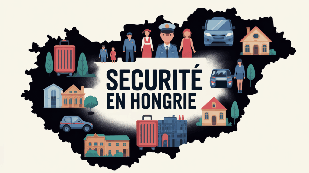 Carte Hongrie securite icones famille et policiers