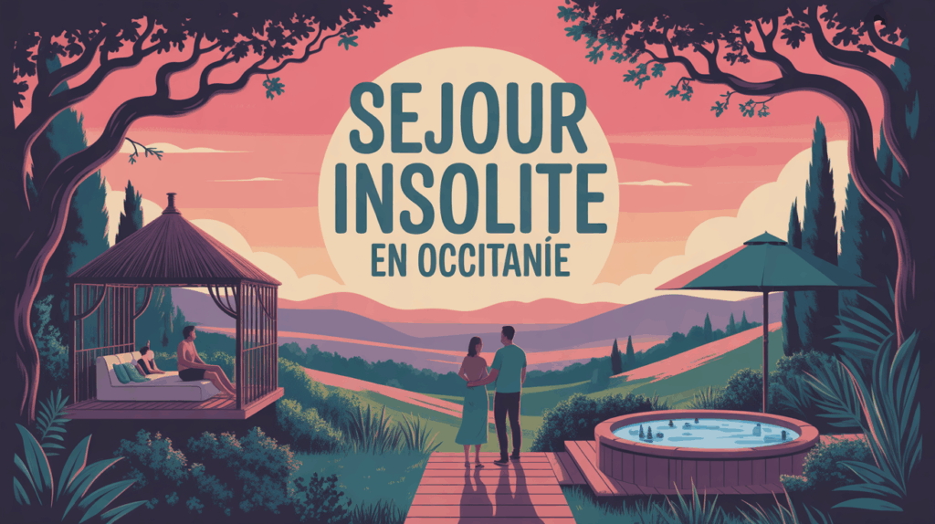 Cabane arbres Occitanie spa famille illustration