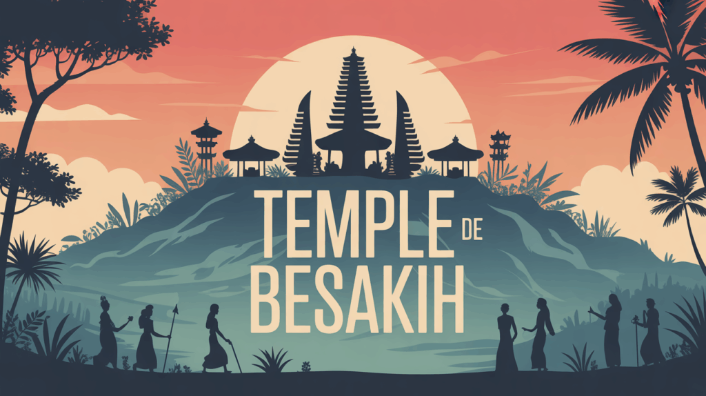 Temple de Besakih à l’aube, silhouettes en sarong, ambiance sacrée