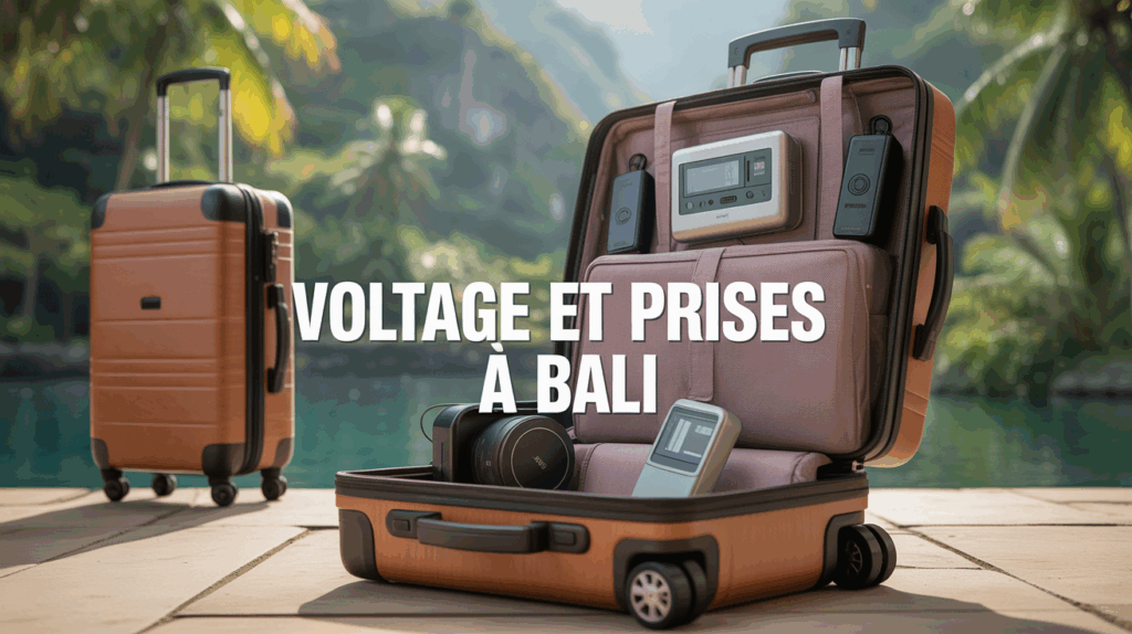 Illustration prise electrique Bali valise voyage tropical