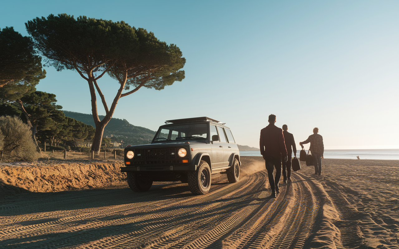 Voiture SUV piste Cala d'Orzu Corse matin