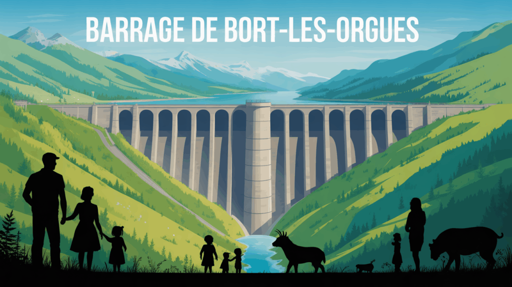 Illustration du barrage de Bort-les-Orgues dominant le Massif central