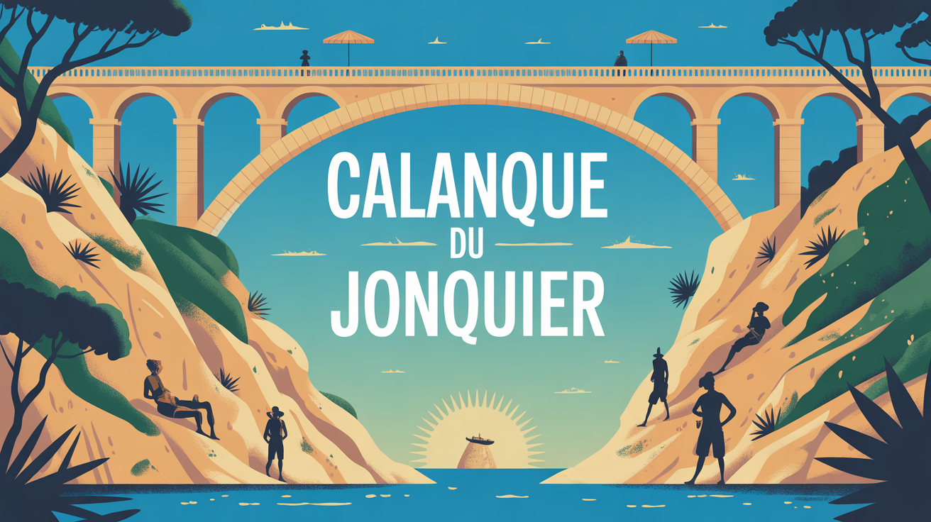 Calanque du Jonquier,通过管道拱门、松树和普罗文卡尔湾