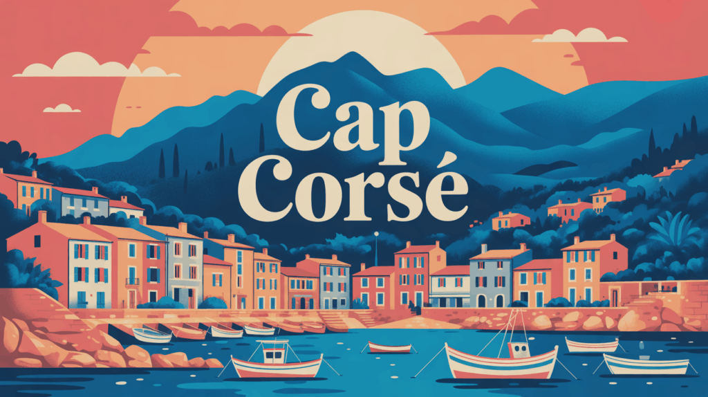 Illustration Cap Corse village corse coloré montagne mer