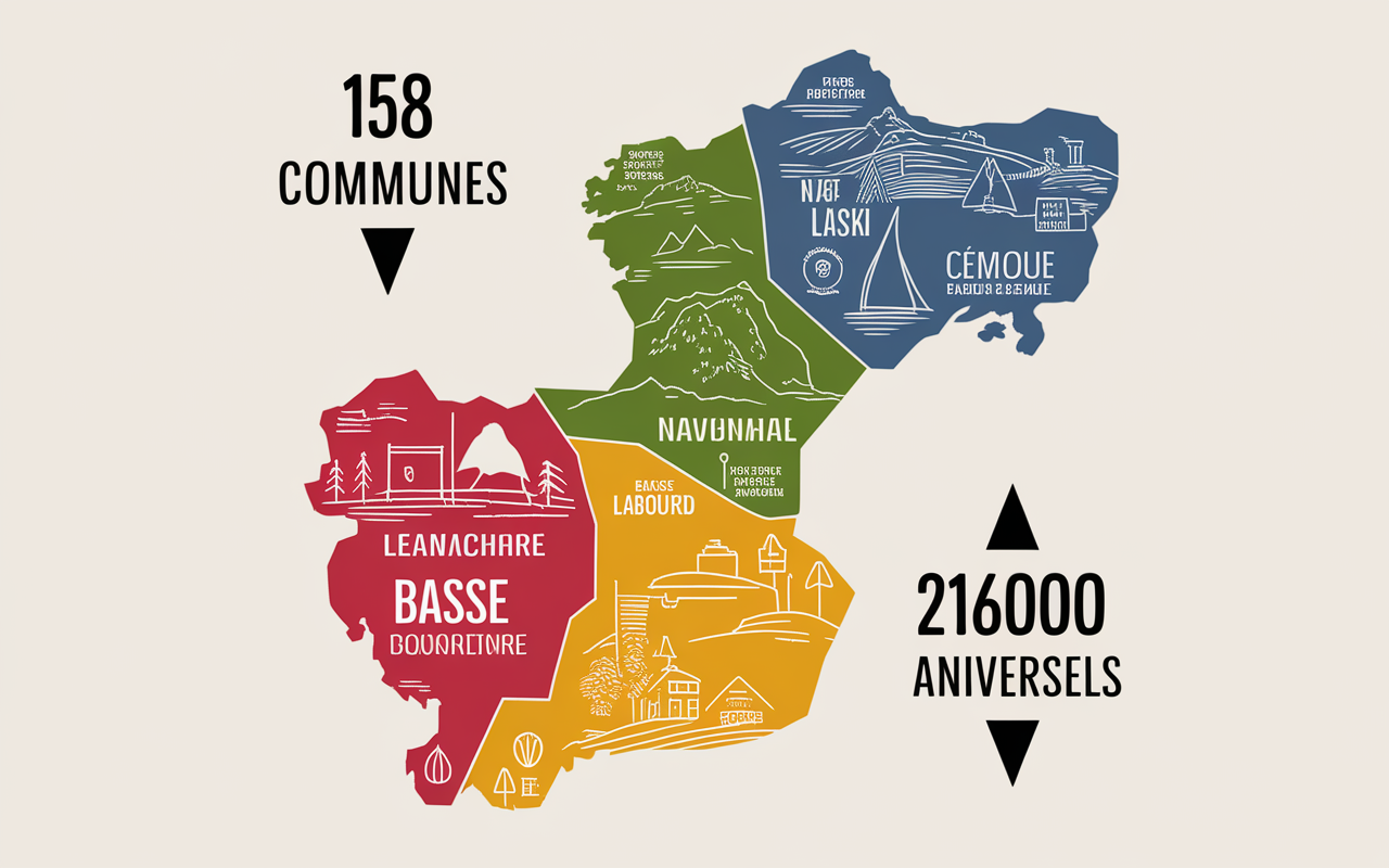 Carte stylisée Pays Basque français 158 communes 216000 habitants