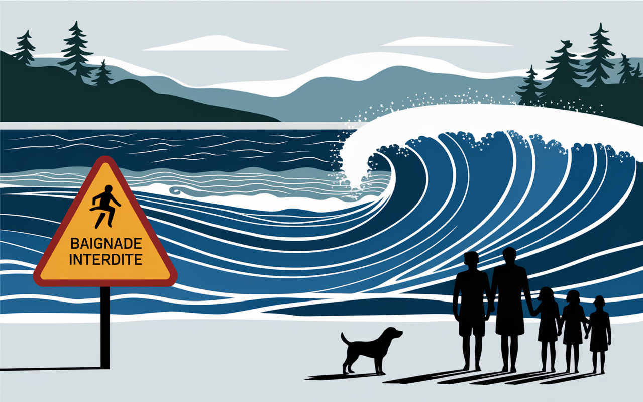 Panneau danger baignade Plage du Vieux Phare courant interdit