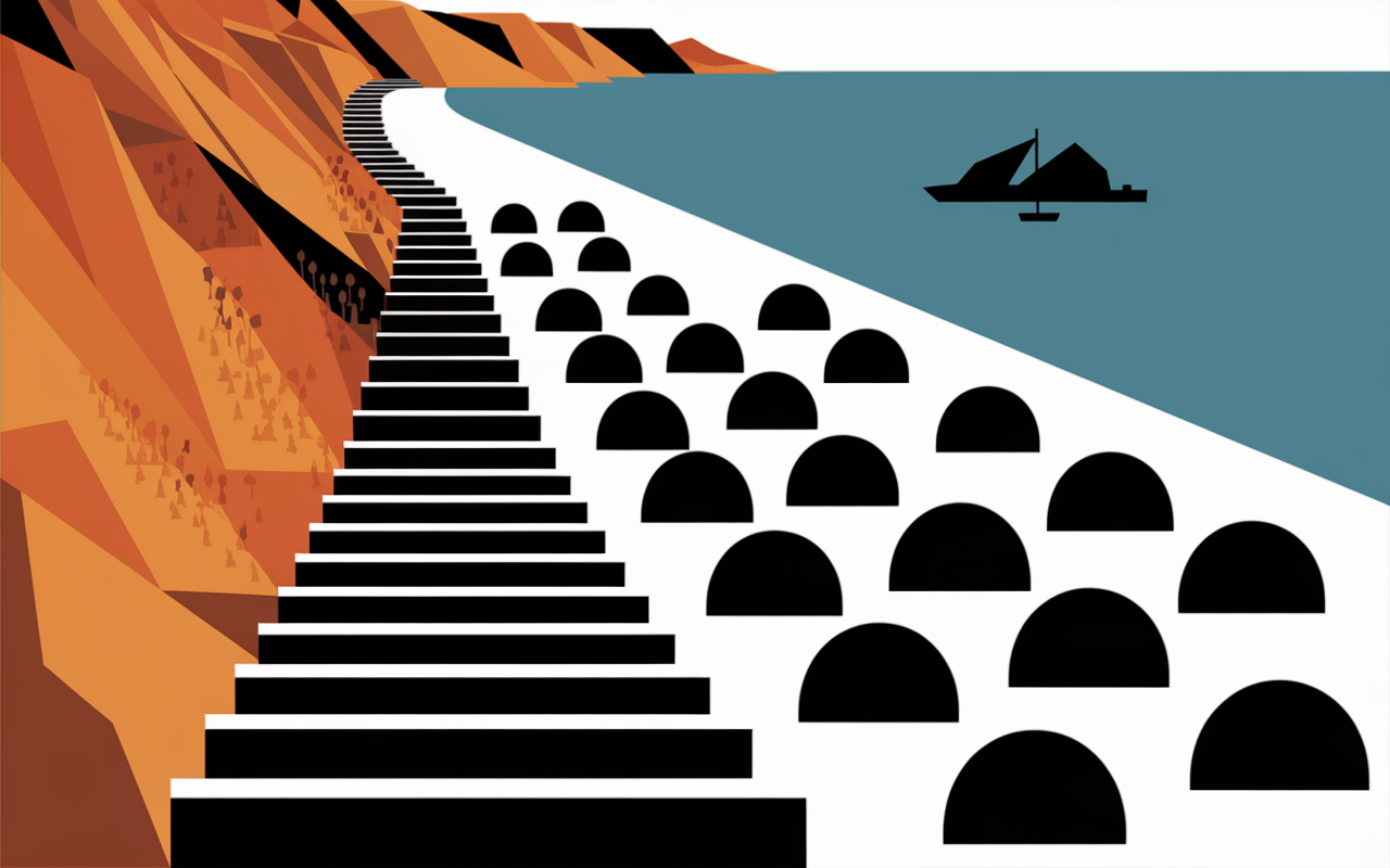 accès à la plage de galets noirs de Nonza par escalier