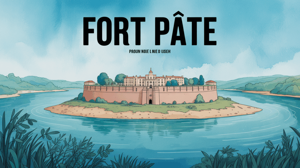 Illustration aquarelle fort elliptique isolé sur îlot en estuaire