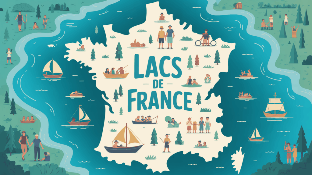 carte illustrée des lacs de france vue du dessus