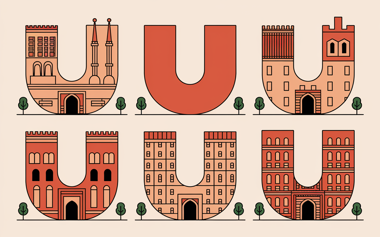 plusieurs monuments en u stylisés