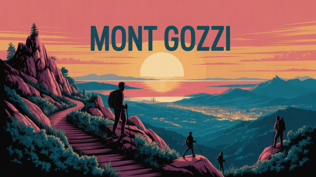 Panorama Mont Gozzi au coucher du soleil, sentier, Ajaccio, mer et montagne