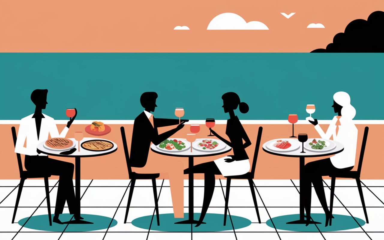 Tables terrasse Ios plats poisson mer ambiance