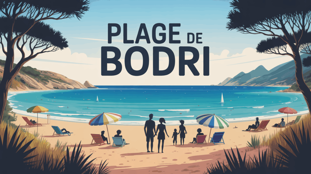 illustration plage de bodri sable doré et mer turquoise