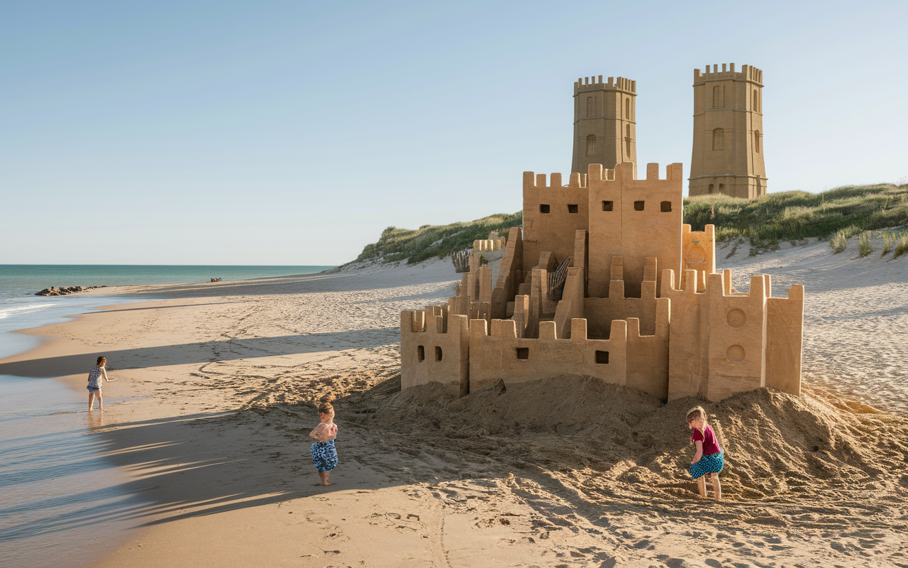 Plage familiale Corse enfants jouent sur sable ambiance sereine