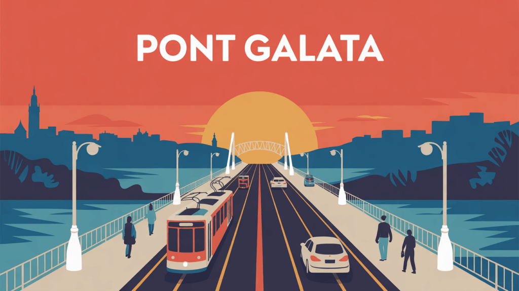 Vue stylisée du Pont Galata à Istanbul au coucher de soleil