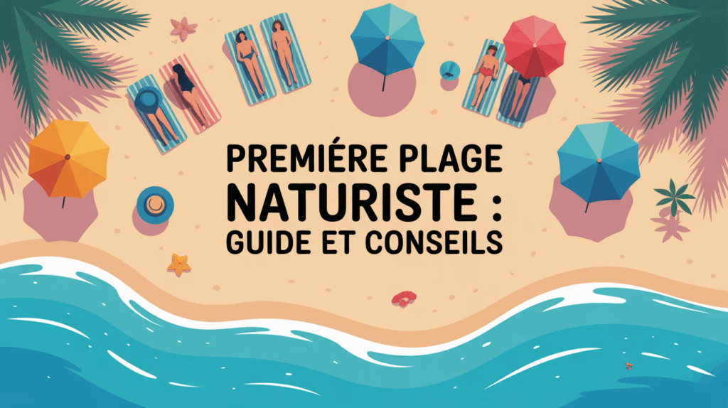 vue stylisee grande plage naturiste serviettes chapeaux ambiance estivale