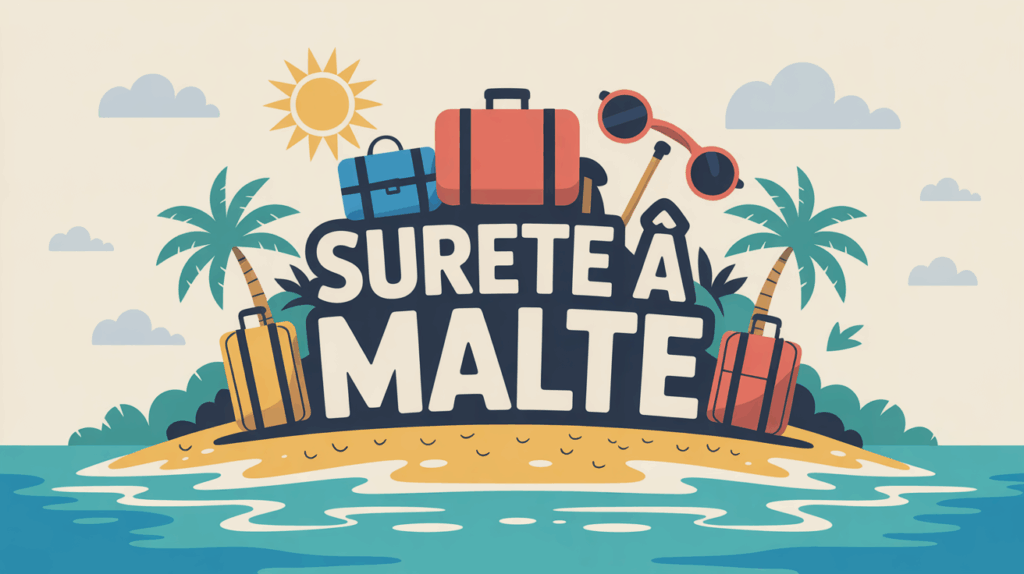Illustration stylisee surete a Malte valise soleil confiance
