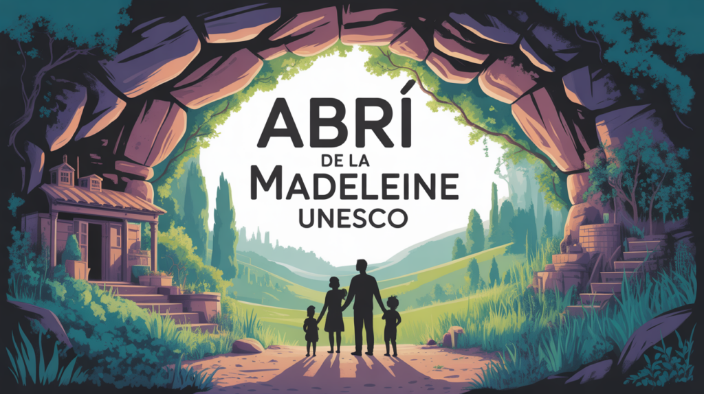 Abri sous roche de la Madeleine Dordogne, site UNESCO, familles devant entrée