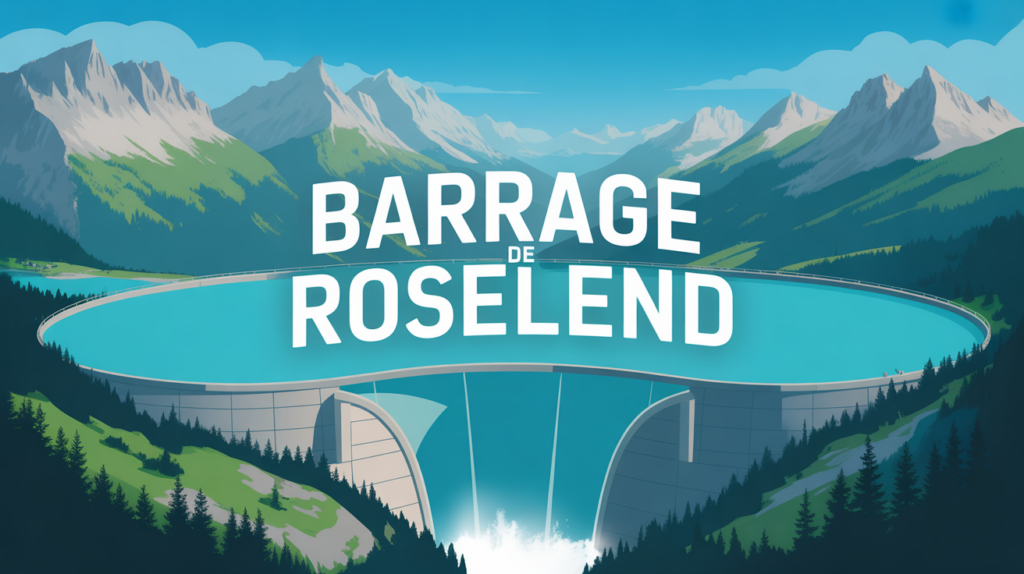 Barrage de Roselend au milieu des montagnes et lac turquoise