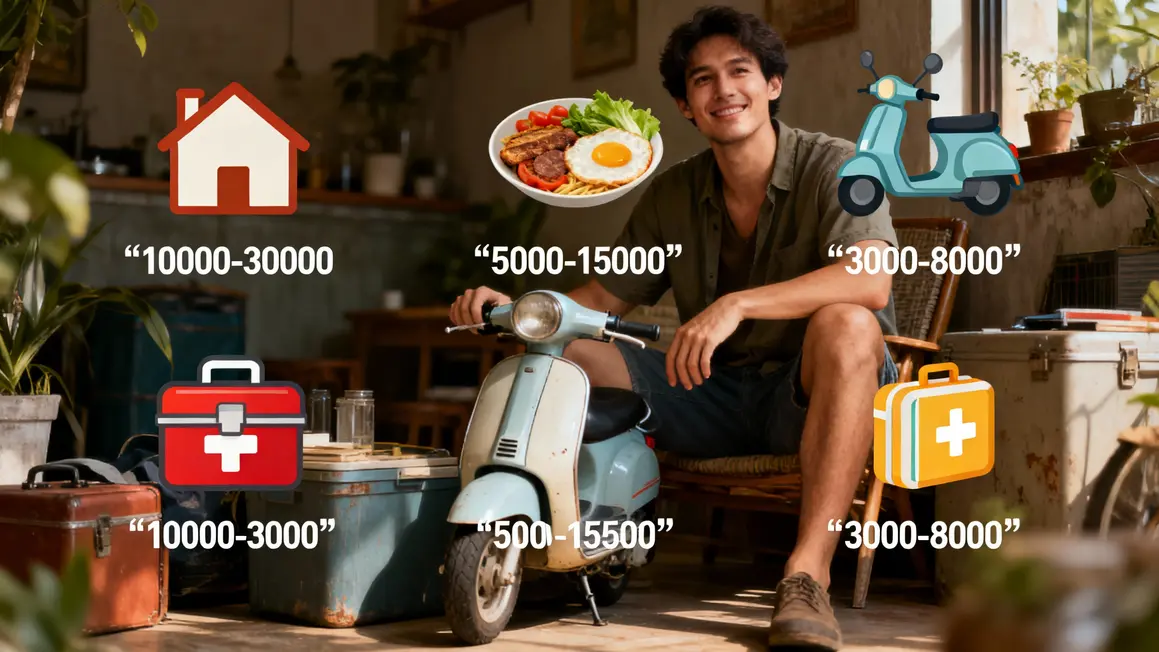 Budget vie Phuket icônes logement nourriture transport santé