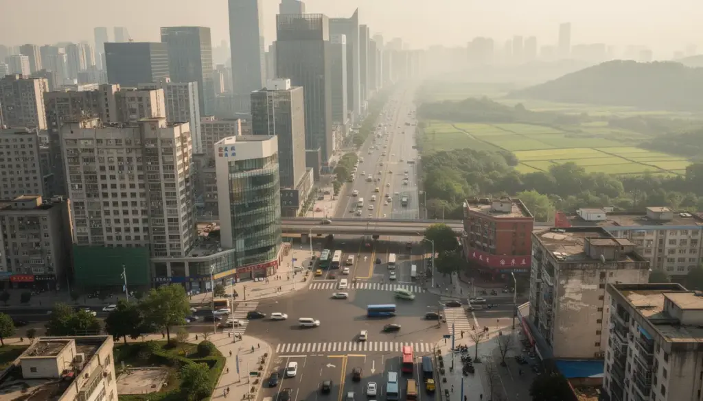 Panorama ville chinoise moderne, developpement et campagne