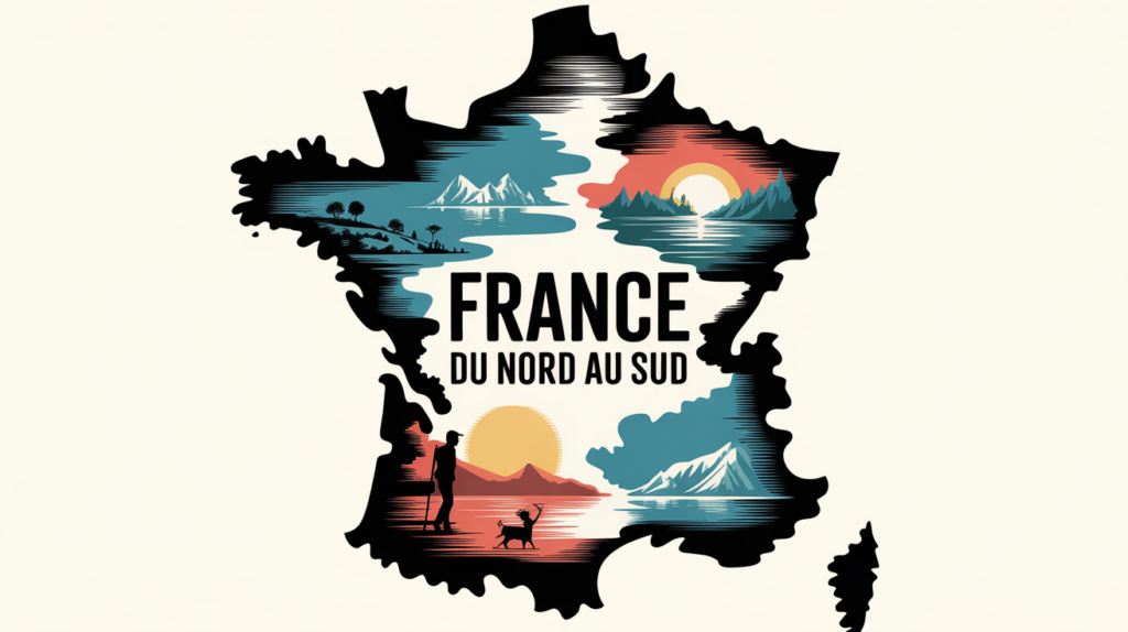 Carte illustrée France nord sud itinéraire paysages typiques