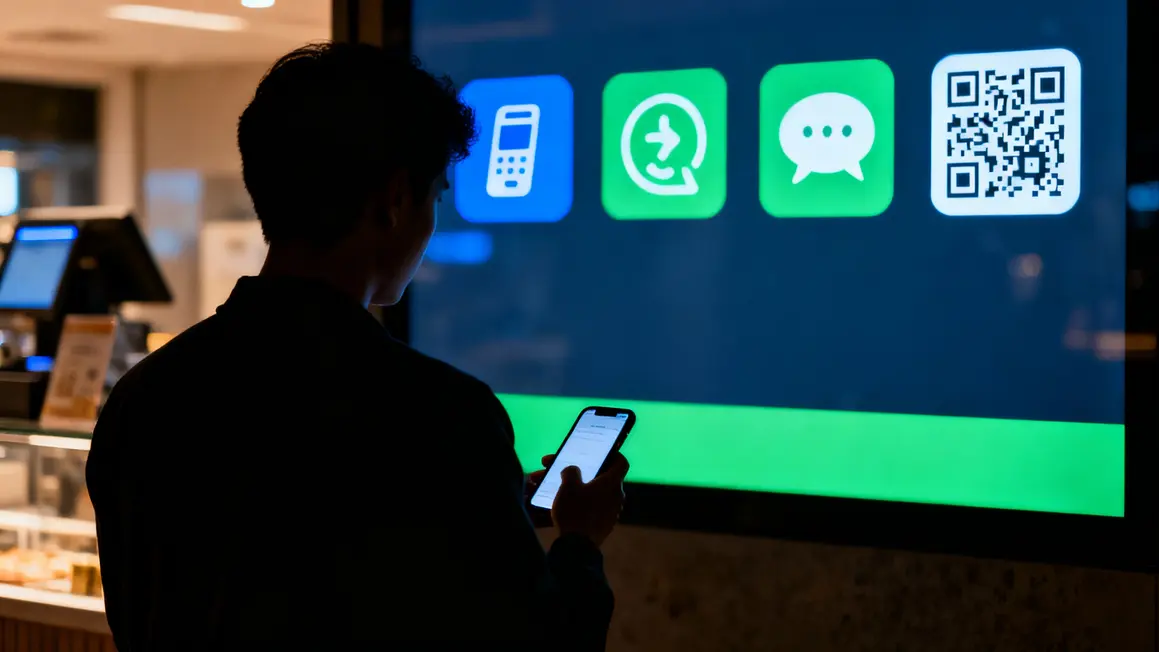 Personnage smartphone Chine outils paiement traduction QR